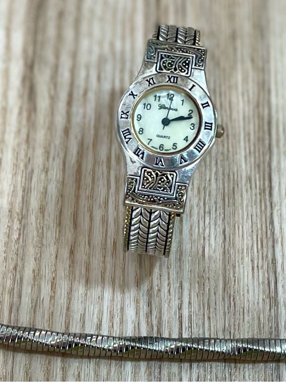 Intricate Women's Genova Quartz Bracelet Watch w Ivory Dial/Rope Necklace
